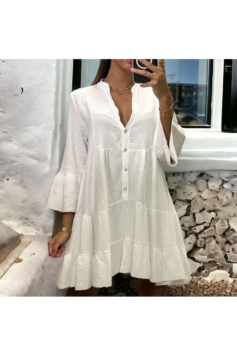 Robe tunique blanche à volant en gaz de coton - 2