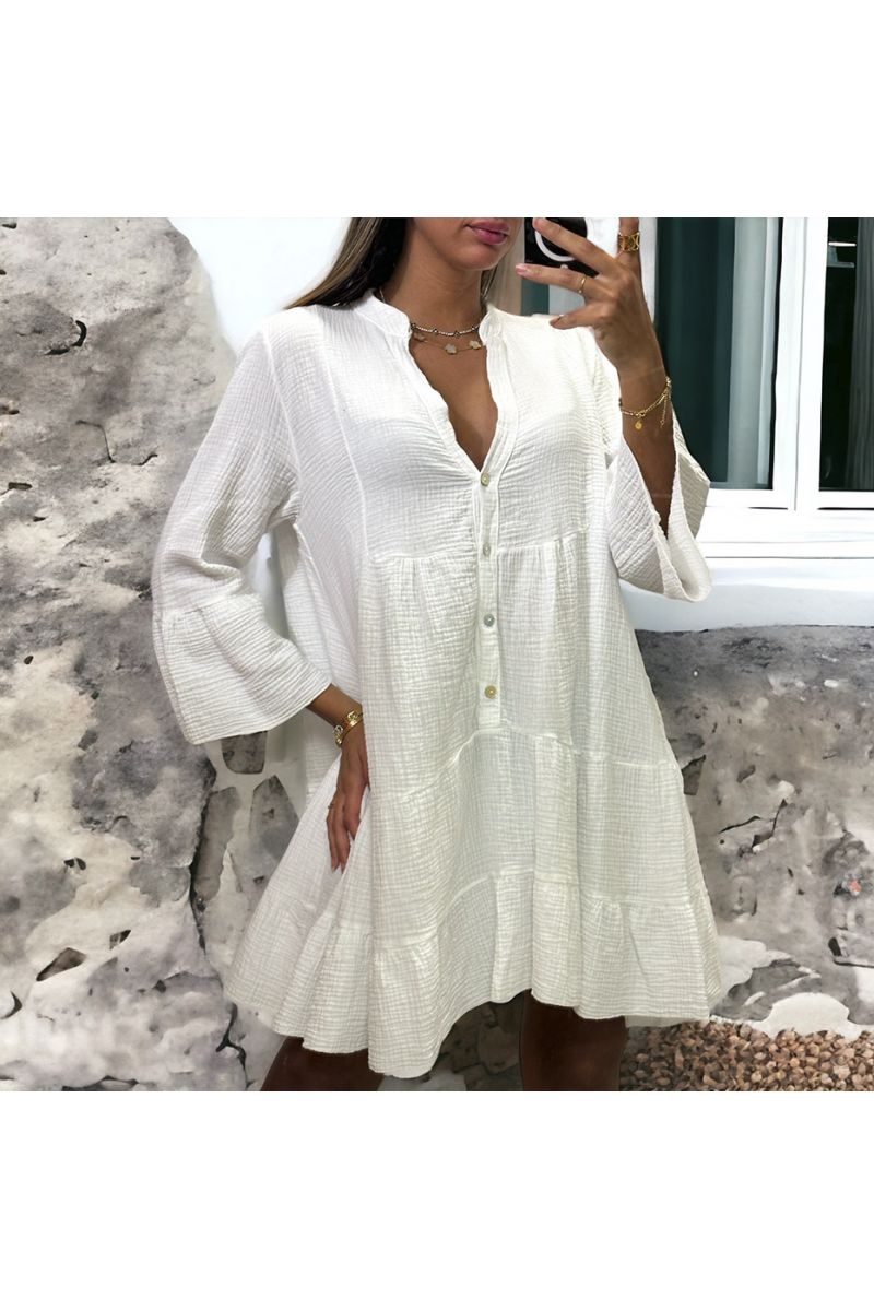 Robe tunique blanche à volant en gaz de coton - 3