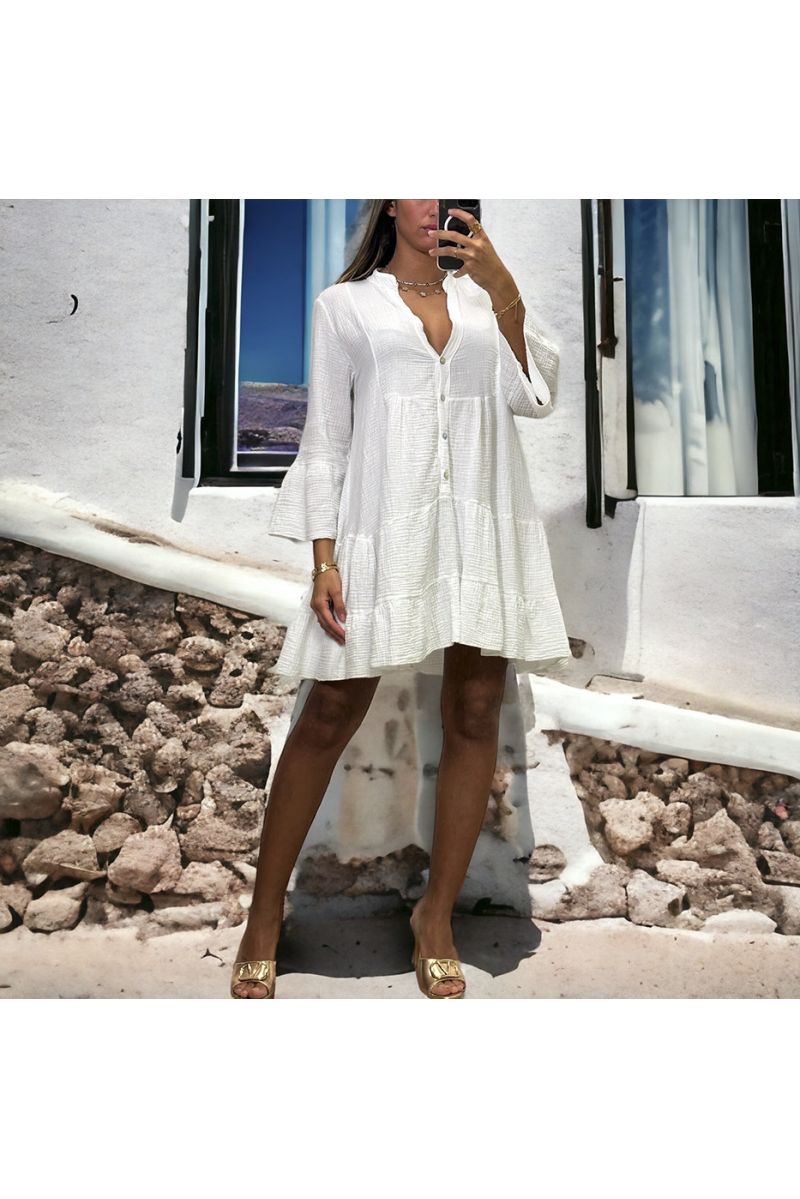 Robe tunique blanche à volant en gaz de coton - 4