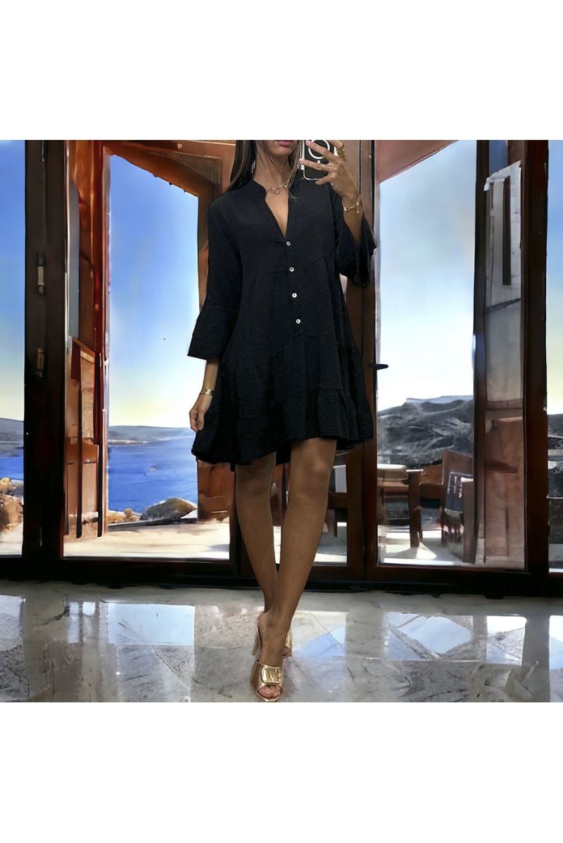 Black tunic dress with flounce in cotton gas - 3 Black tunic dress with flounce in cotton gas - 3