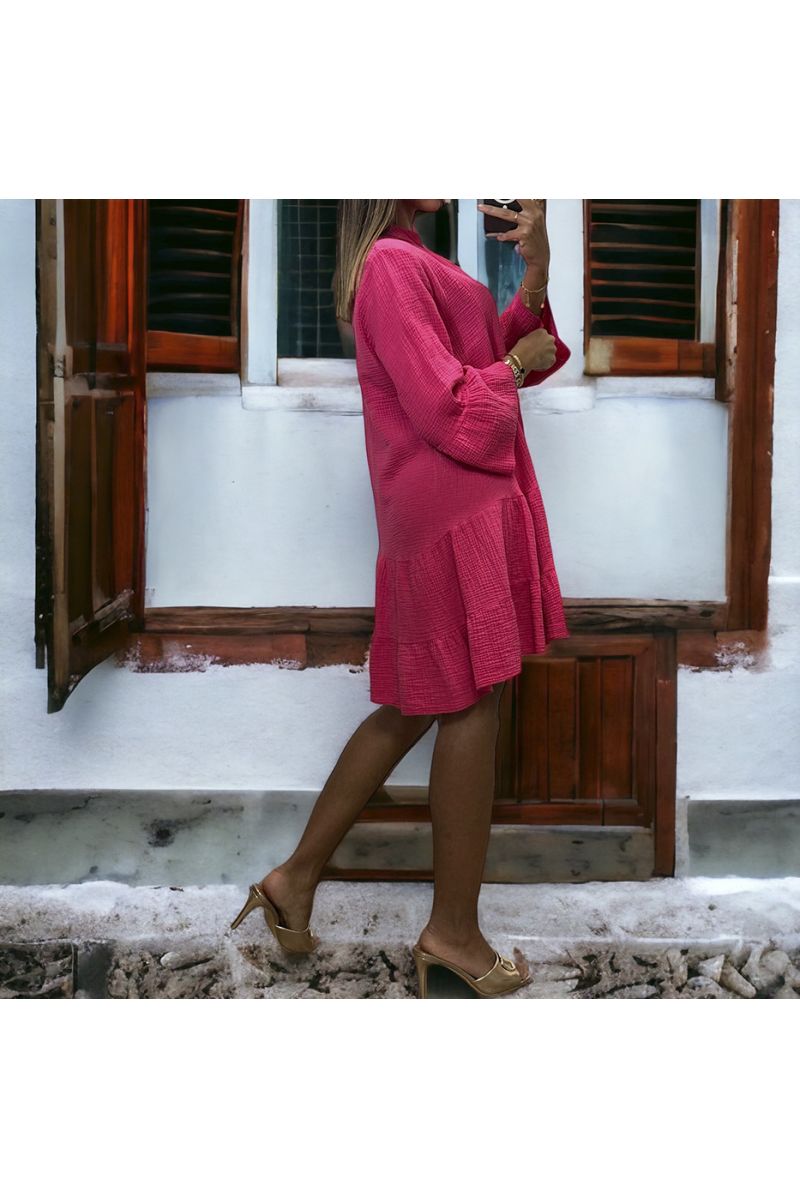 Fuchsia tunic dress with cotton gas ruffle - 1 Fuchsia tunic dress with cotton gas ruffle - 1