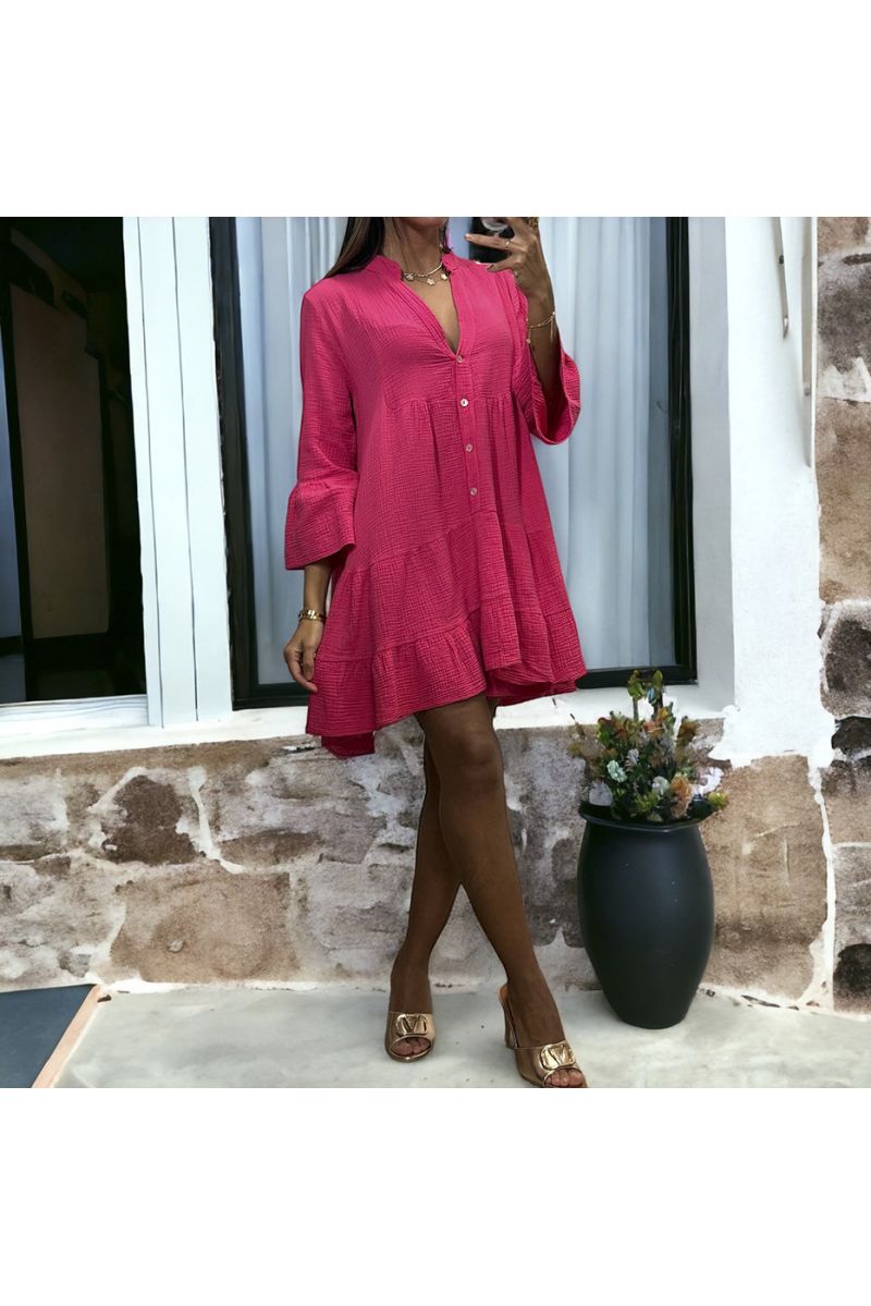 Fuchsia tunic dress with cotton gas ruffle - 3 Fuchsia tunic dress with cotton gas ruffle - 3