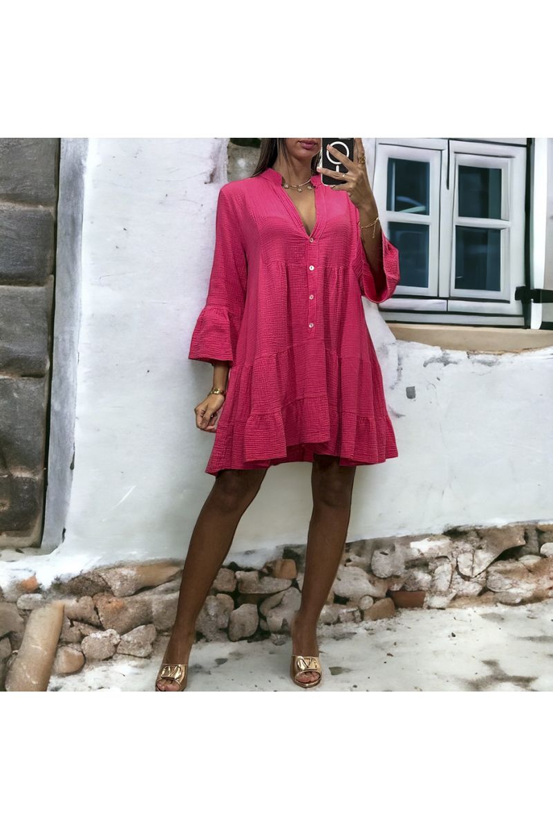 Fuchsia tunic dress with cotton gas ruffle - 4 Fuchsia tunic dress with cotton gas ruffle - 4