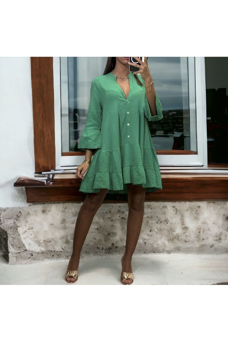 Green tunic dress with ruffle in cotton gas - 4 Green tunic dress with ruffle in cotton gas - 4