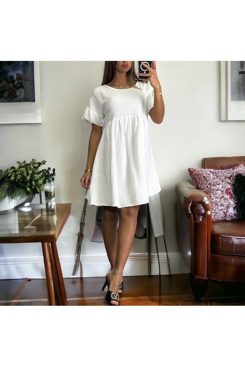 Robe tunique en gaz de coton blanc allant jusqu'au 44 - 3