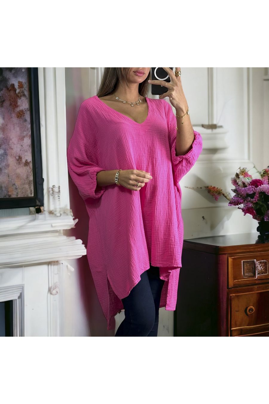 Fuchsia oversize tunic ranging from 36 to 54 in cotton gas - 2