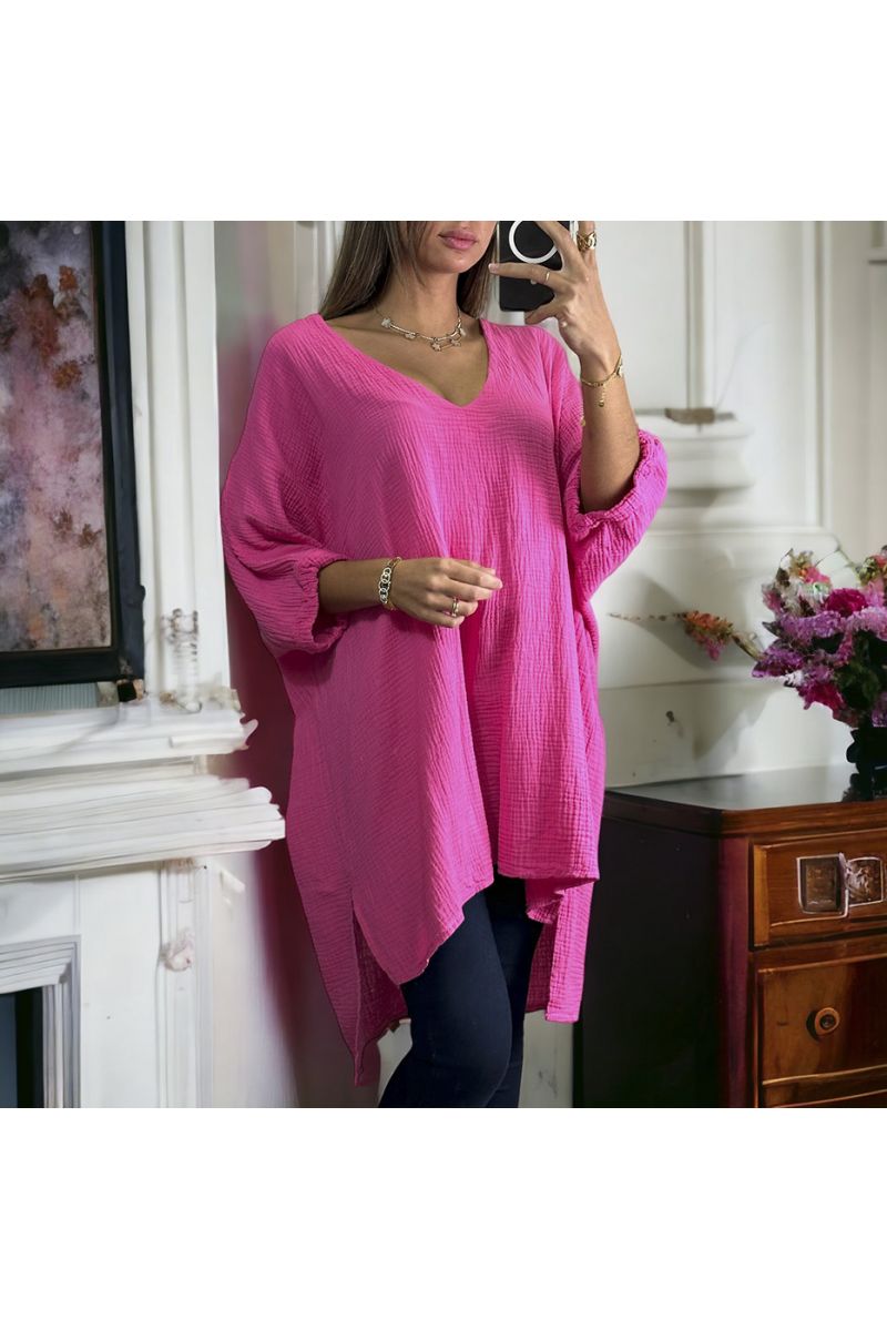 Fuchsia oversized tuniek variërend van 36 tot 54 in katoengas - 2