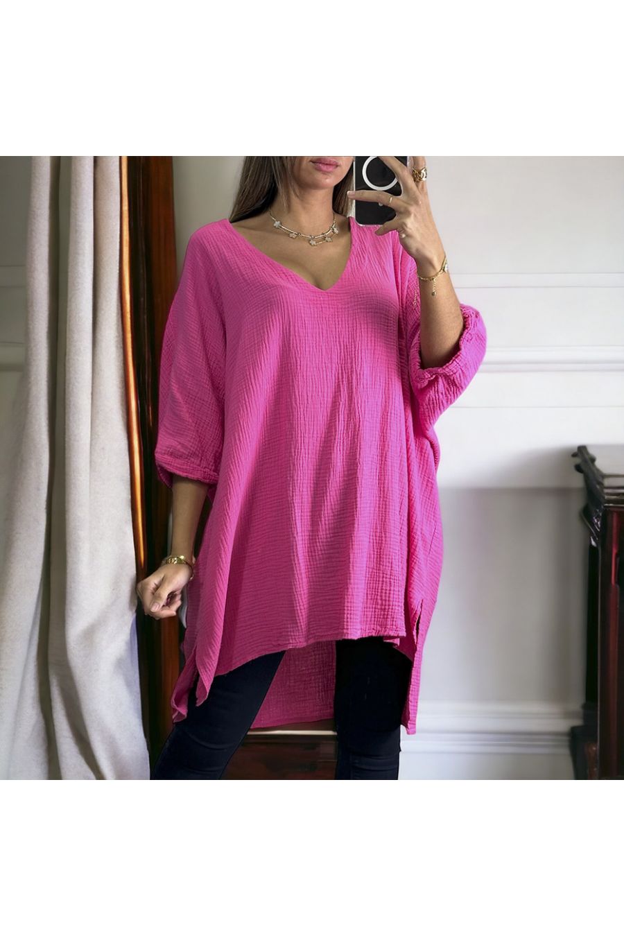 Fuchsia oversized tuniek variërend van 36 tot 54 in katoengas - 3