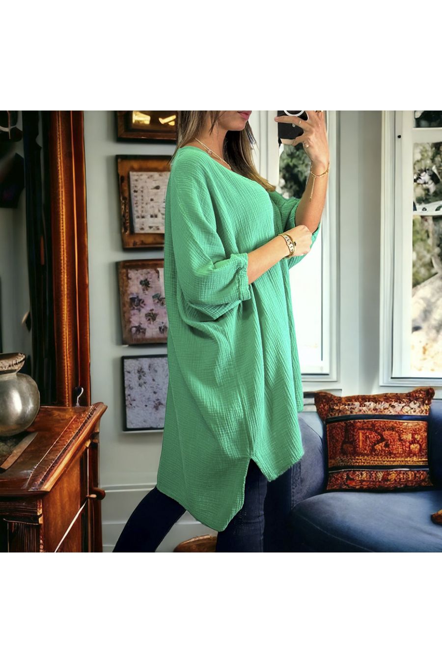 Groene oversized tuniek variërend van 36 tot 54 in katoengas - 1