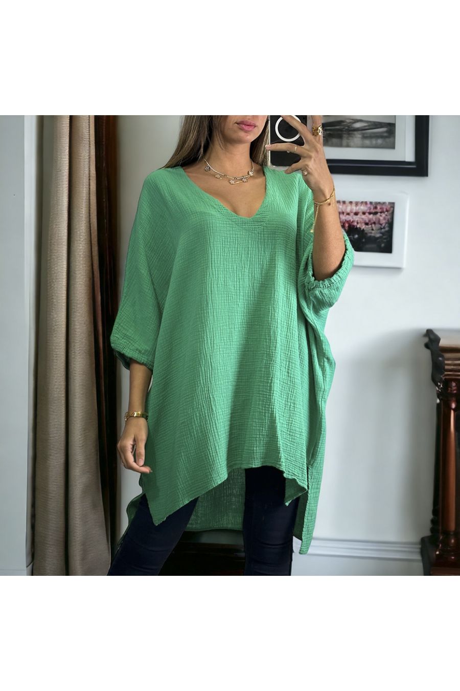 Groene oversized tuniek variërend van 36 tot 54 in katoengas - 3
