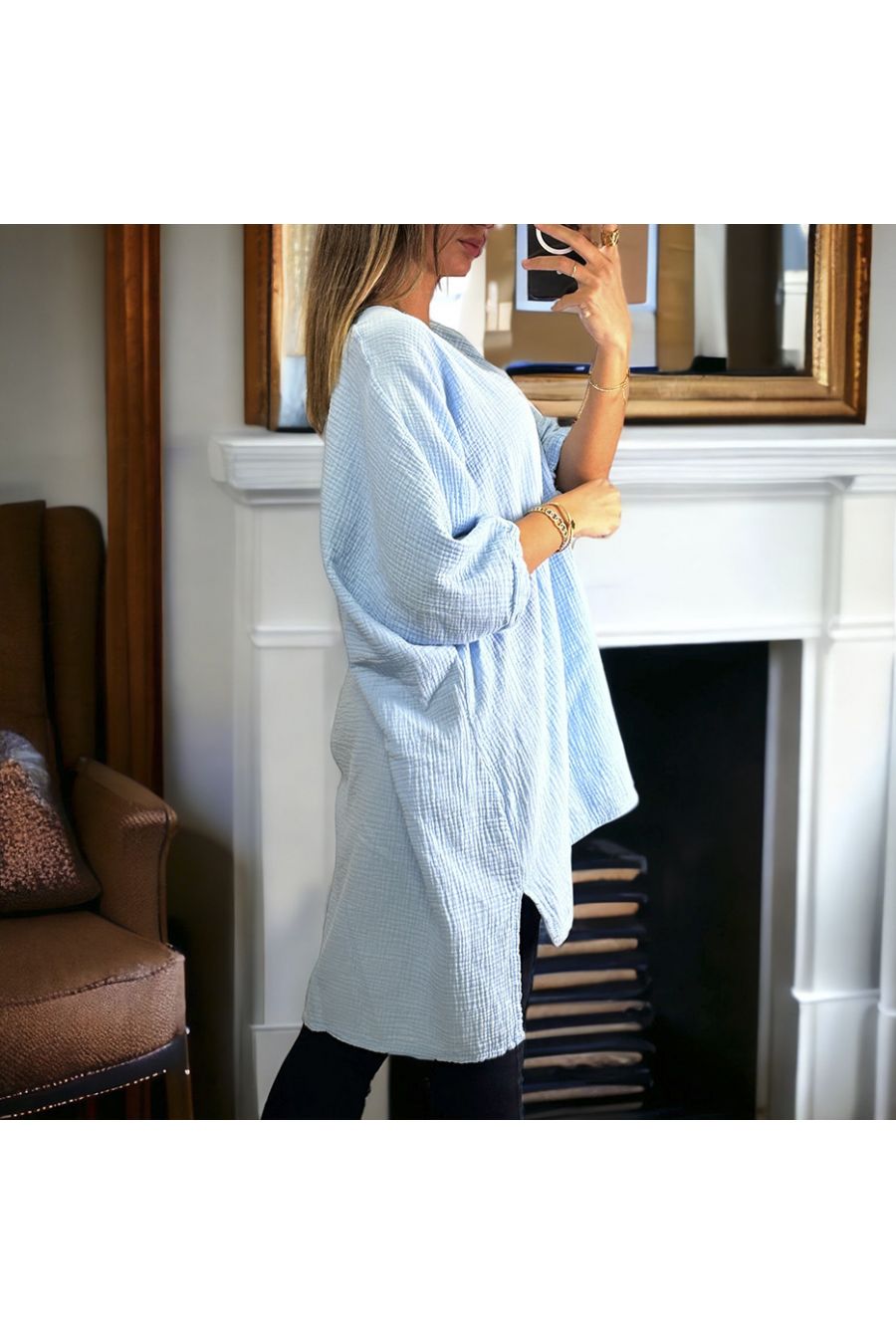 Blauwe oversized tuniek van 36 tot 54 in katoengas - 1