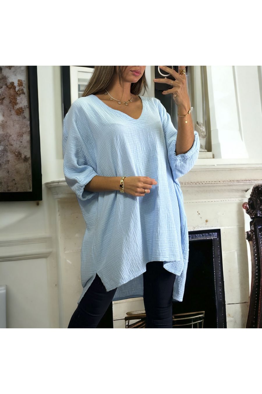 Blue oversize tunic from 36 to 54 in cotton gas - 2