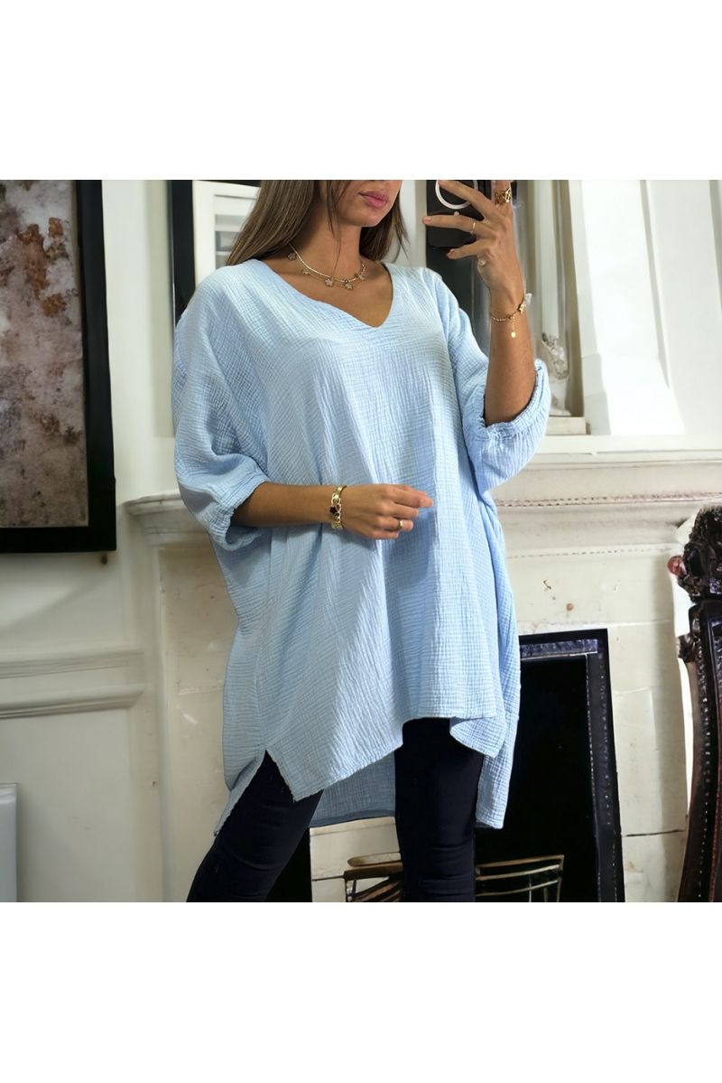 Blauwe oversized tuniek van 36 tot 54 in katoengas - 2