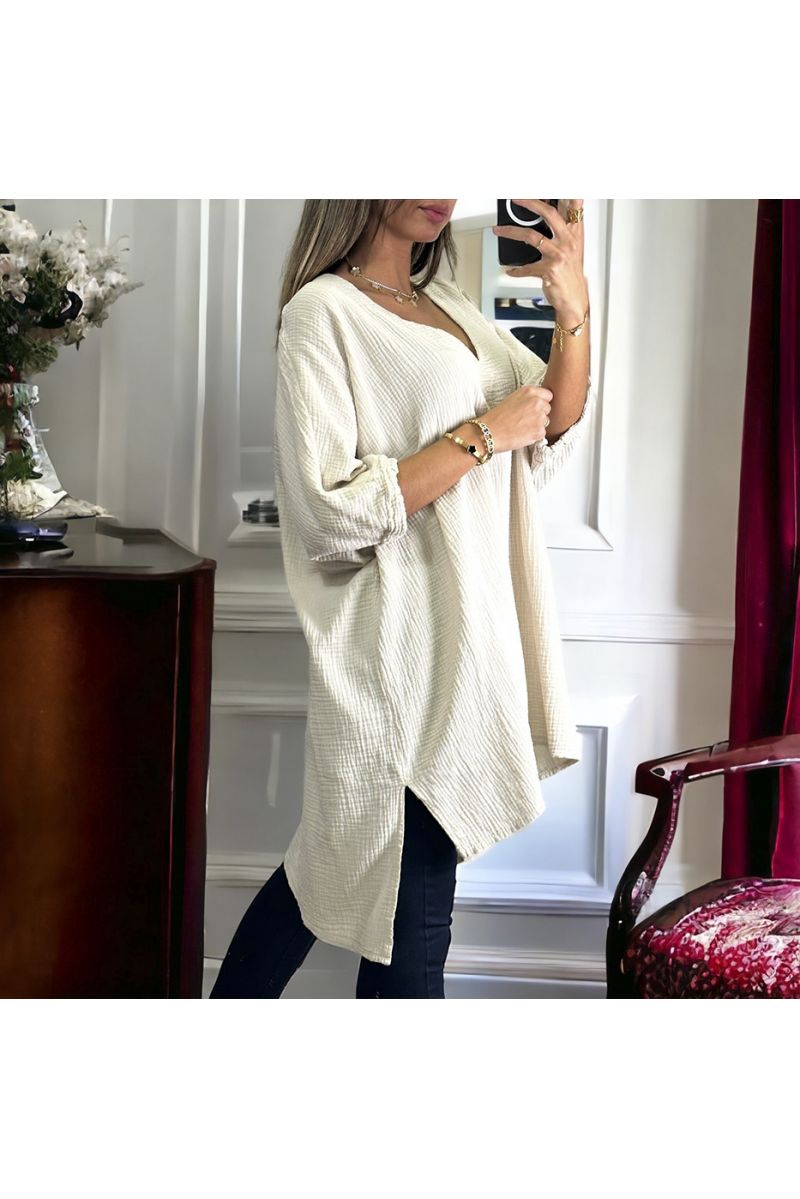 Tunique over size beige allant du 36 au 54 en gaz de coton - 1 Tunique over size beige allant du 36 au 54 en gaz de coton - 1
