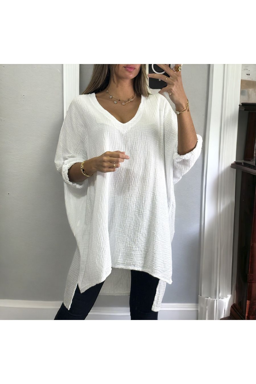 White oversize tunic ranging from 36 to 54 in cotton gas - 1