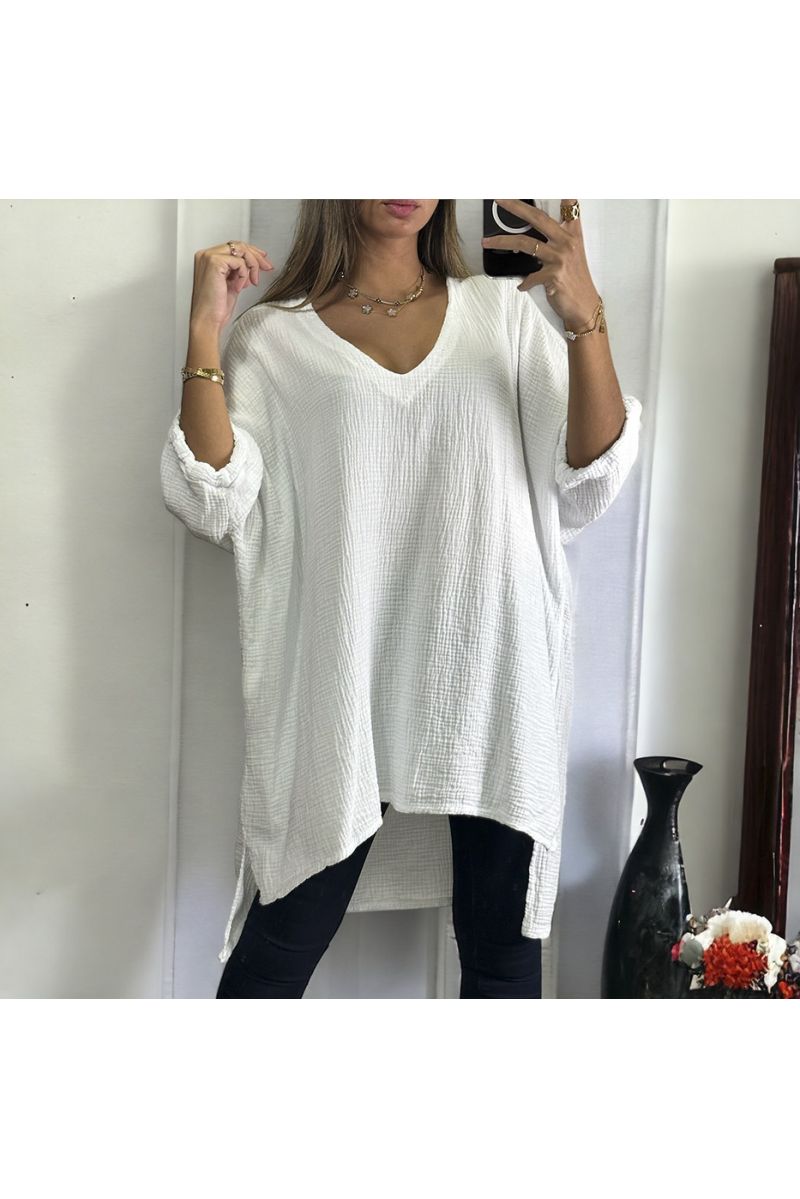 White oversize tunic ranging from 36 to 54 in cotton gas - 3