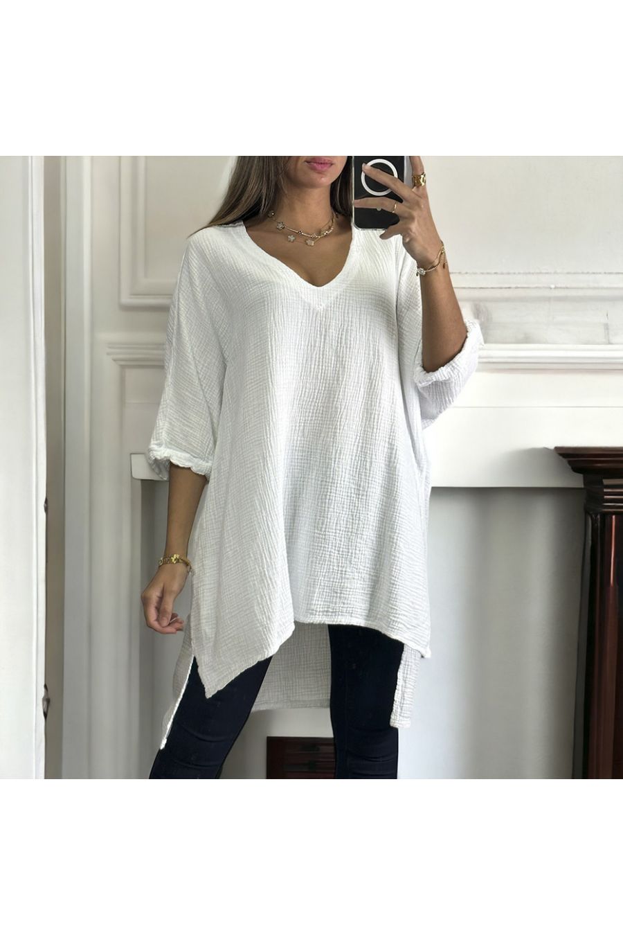 White oversize tunic ranging from 36 to 54 in cotton gas - 4