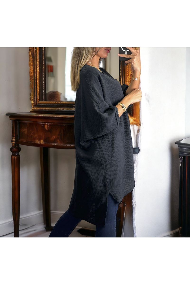 Black oversize tunic ranging from 36 to 54 in cotton gas - 1 Black oversize tunic ranging from 36 to 54 in cotton gas - 1