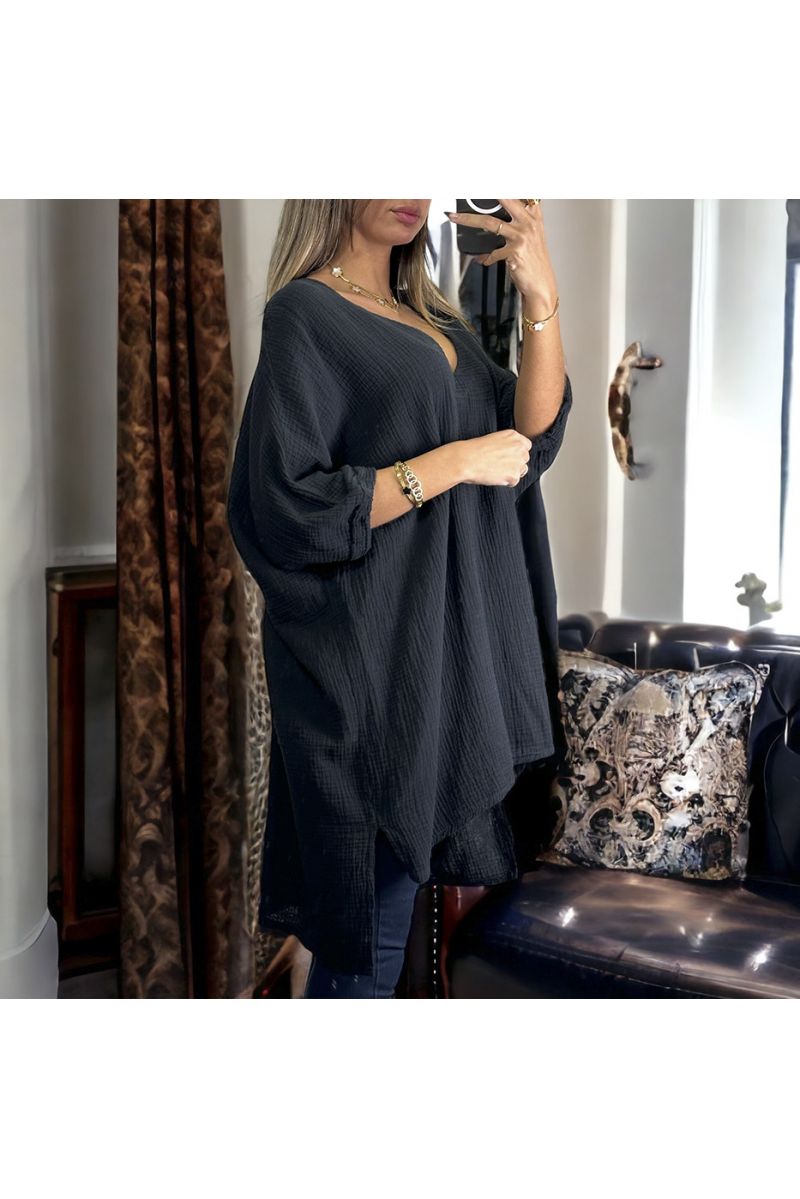 Zwarte oversized tuniek variërend van 36 tot 54 in katoengas - 2