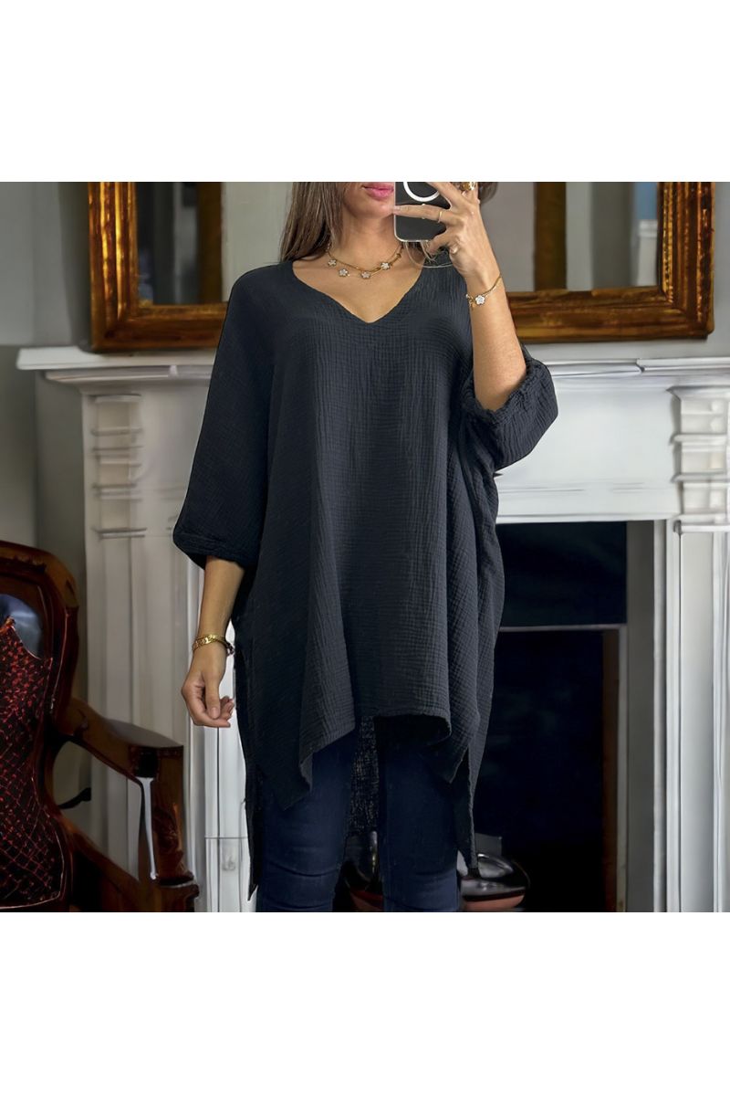 Black oversize tunic ranging from 36 to 54 in cotton gas - 3 Black oversize tunic ranging from 36 to 54 in cotton gas - 3