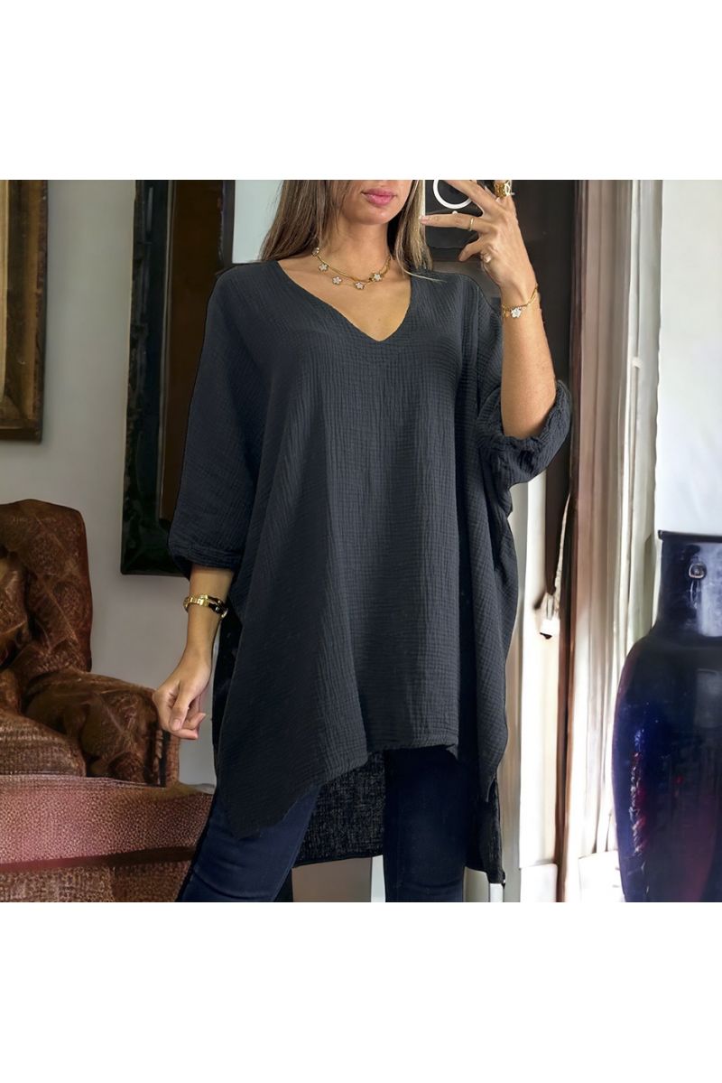 Black oversize tunic ranging from 36 to 54 in cotton gas - 4 Black oversize tunic ranging from 36 to 54 in cotton gas - 4