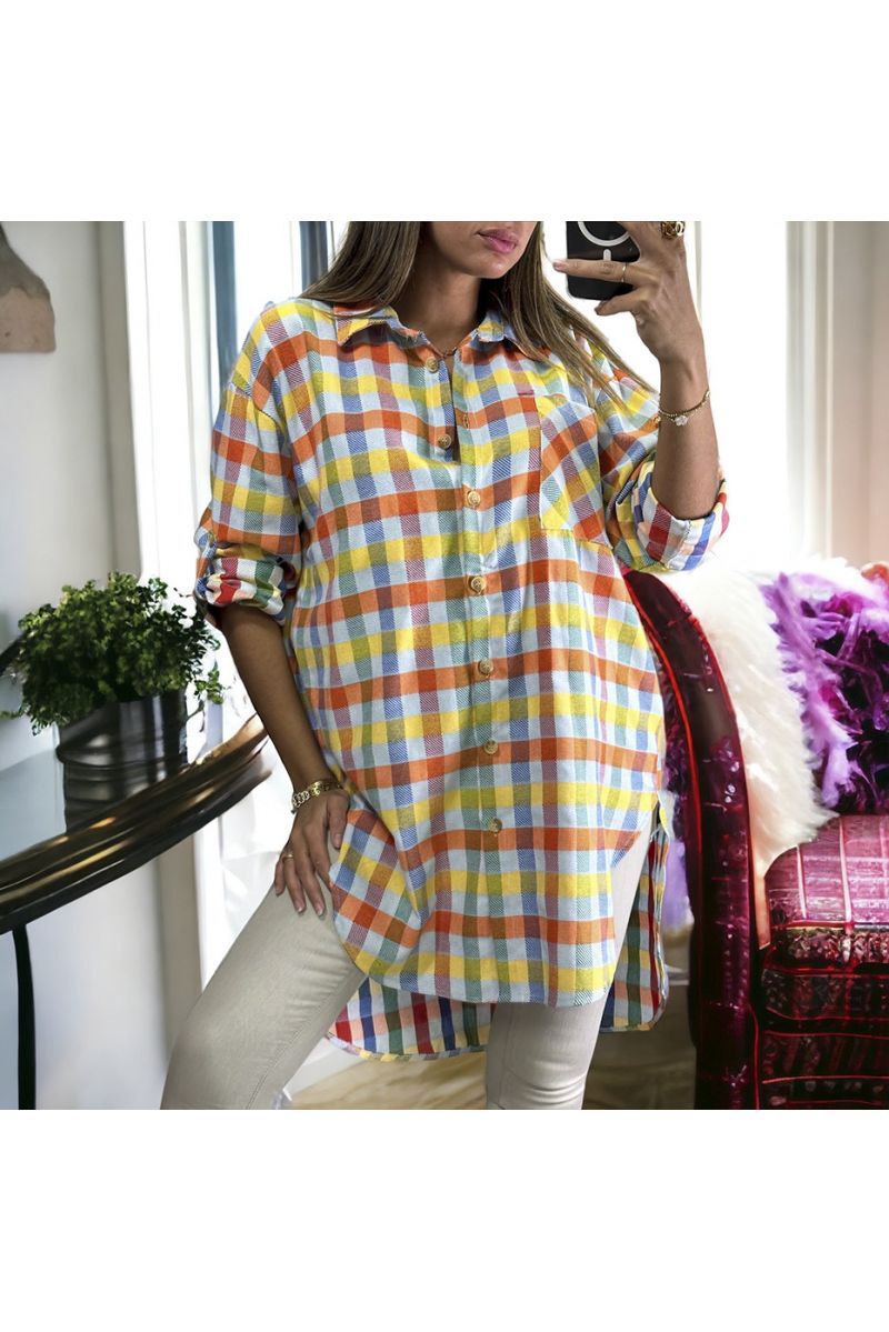 Longue chemise à carreaux très chic avec du jaune - 3