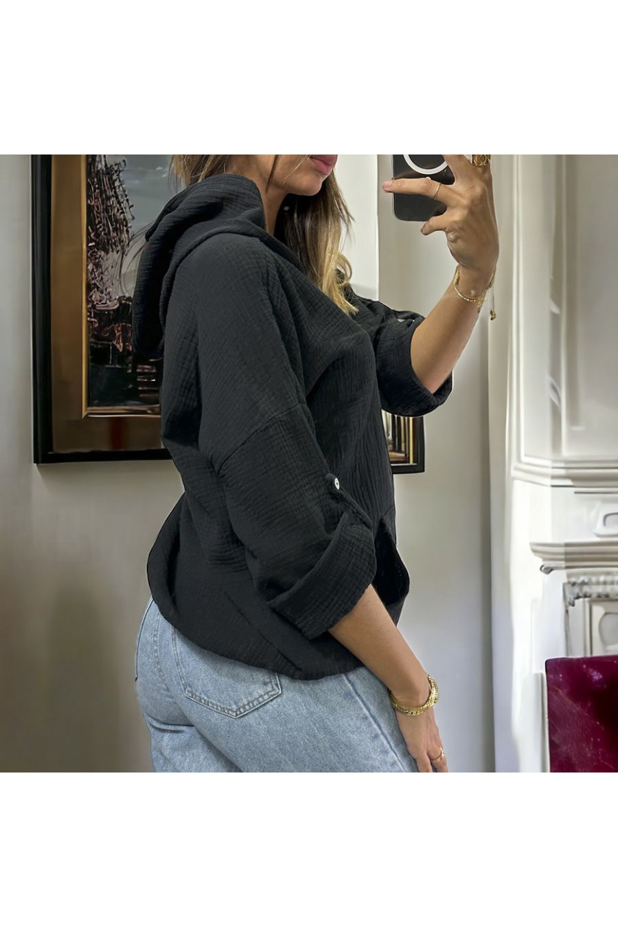 Black cotton gas hoodie up to size 46 - 1