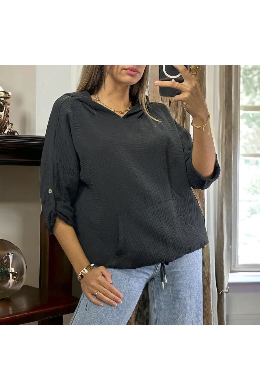 Black cotton gas hoodie up to size 46 - 2