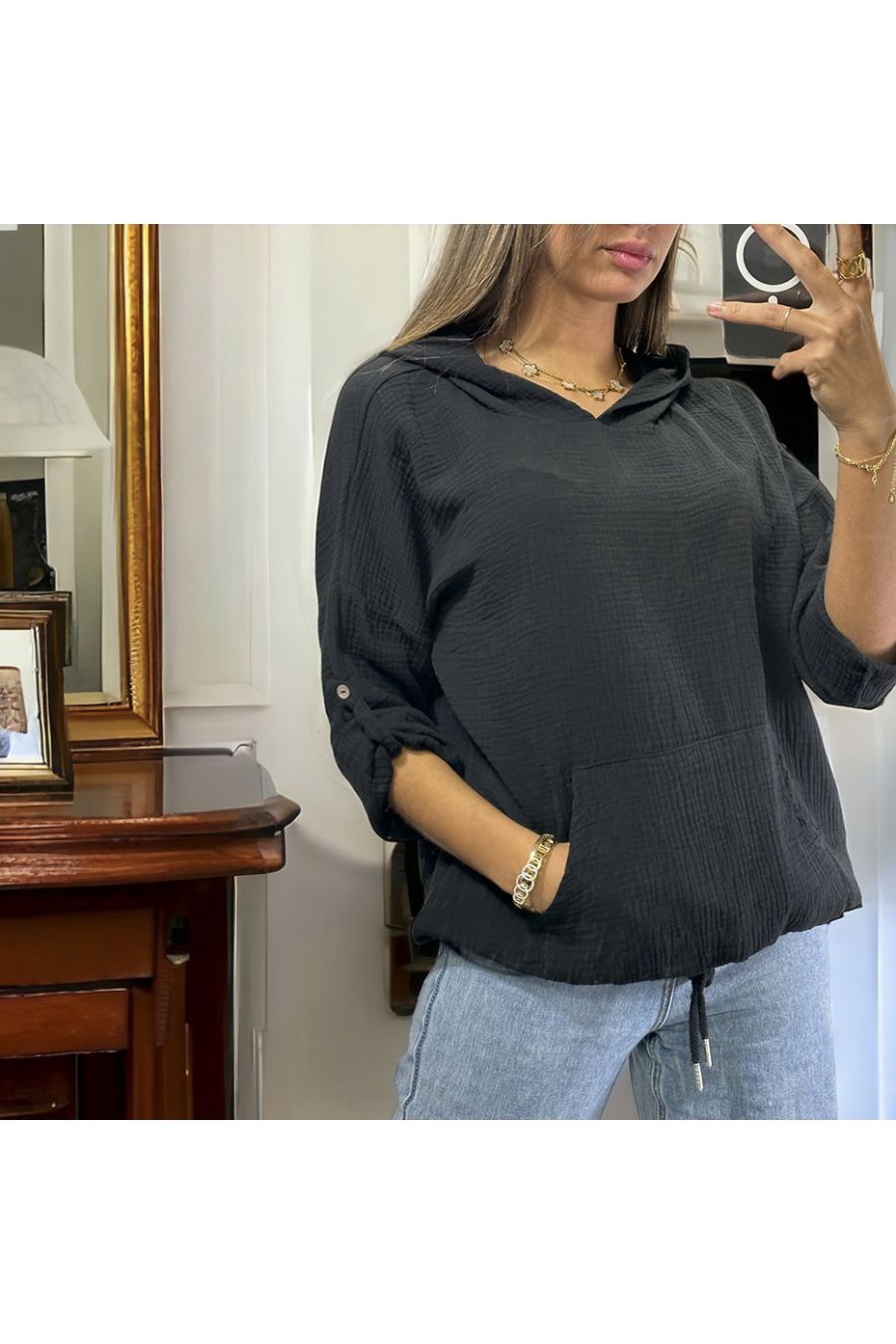 Black cotton gas hoodie up to size 46 - 3