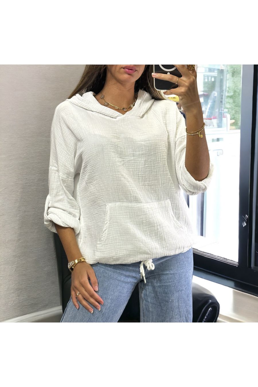 White cotton gas hoodie up to size 46 - 2