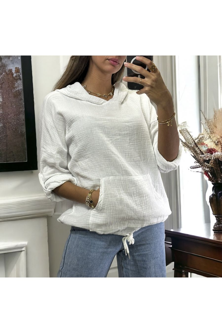 White cotton gas hoodie up to size 46 - 3