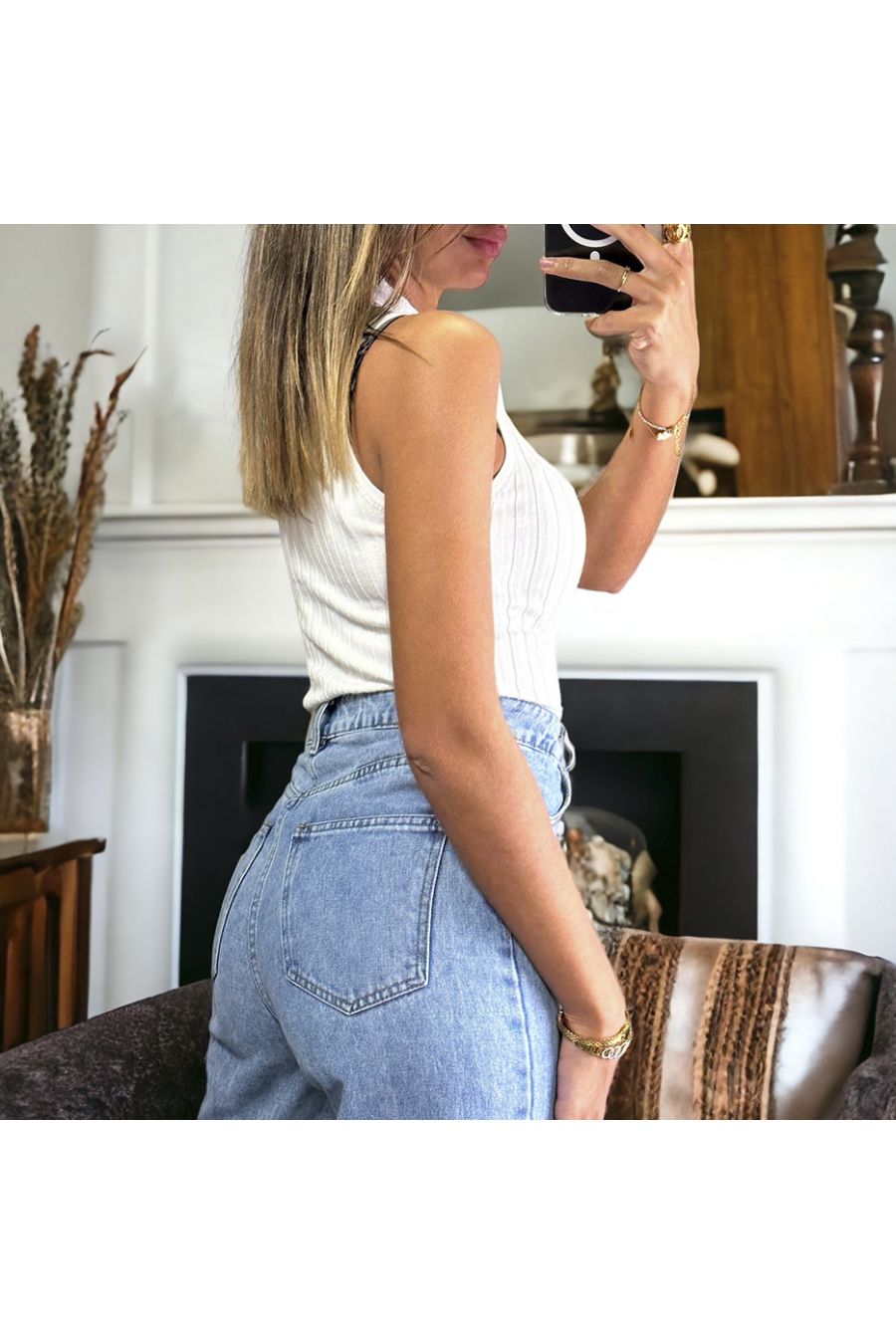 Very stretchy white sleeveless top with high collar up to size 46 - 1