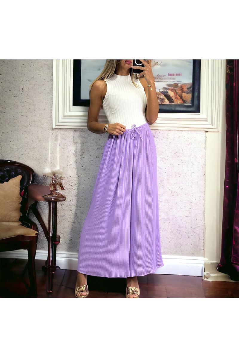 Pantalon palazzo plissé lilas ultra évasé d'iltalie allant jusqu'au 54 - 2