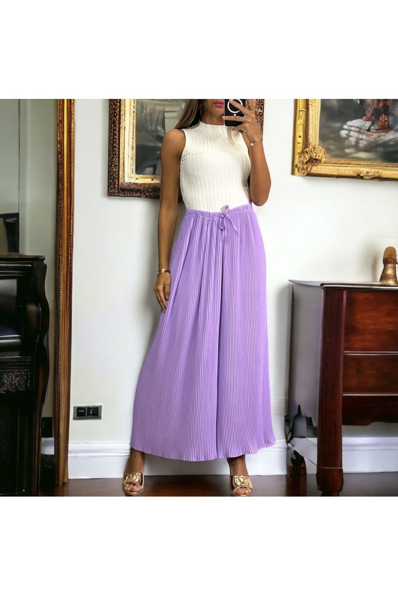 Pantalon palazzo plissé lilas ultra évasé d'iltalie allant jusqu'au 54 - 4