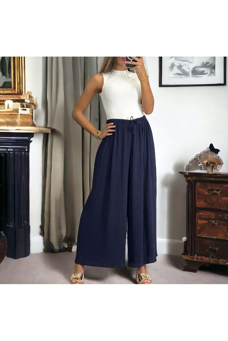 Pantalon palazzo plissé marine ultra évasé d'iltalie allant jusqu'au 54 - 2
