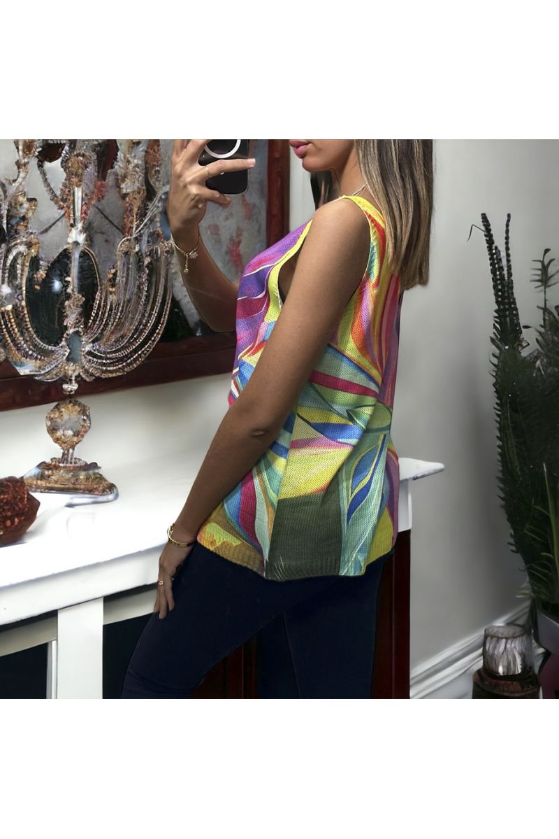Gebreide tanktop met geel kleurrijk patroon - 1