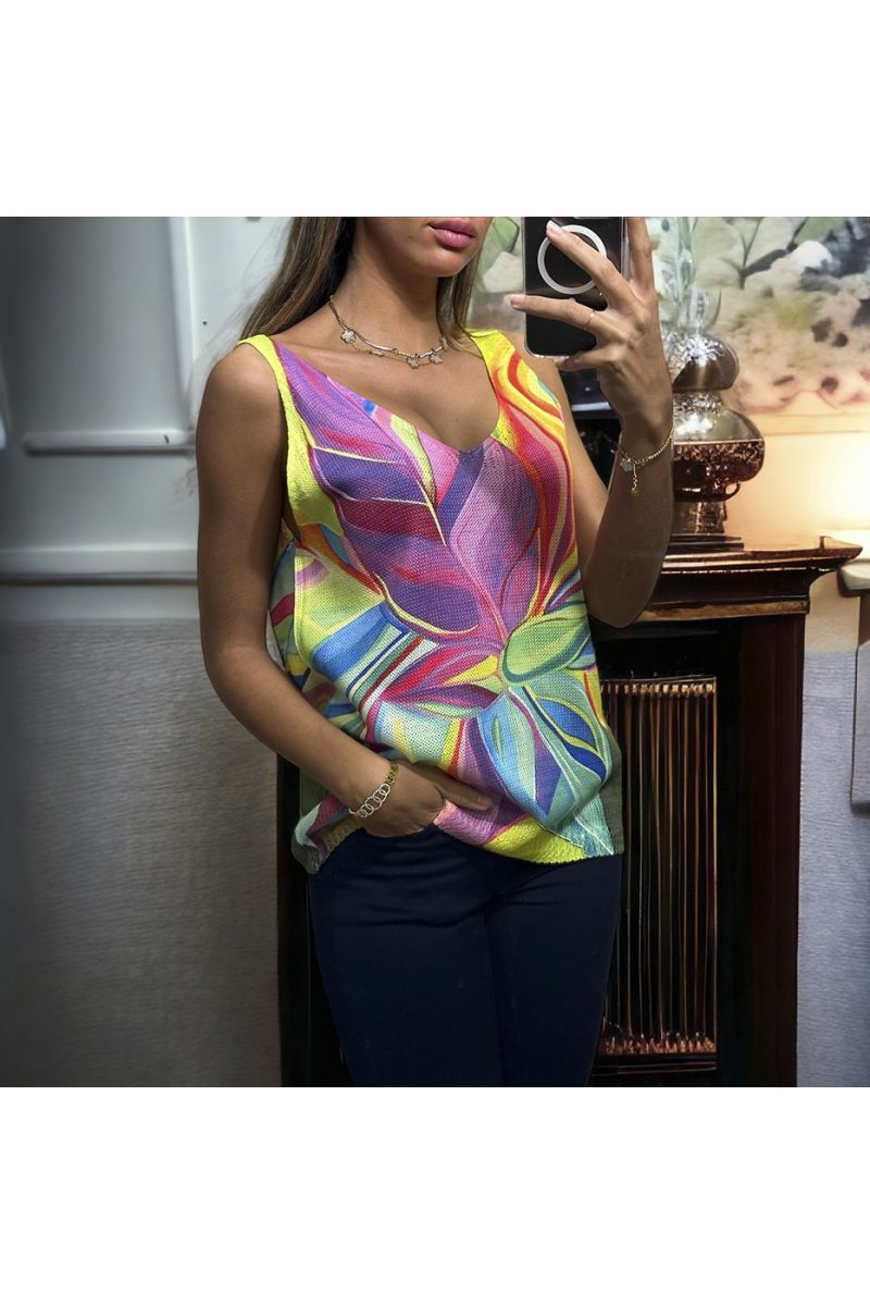 Gebreide tanktop met geel kleurrijk patroon - 2