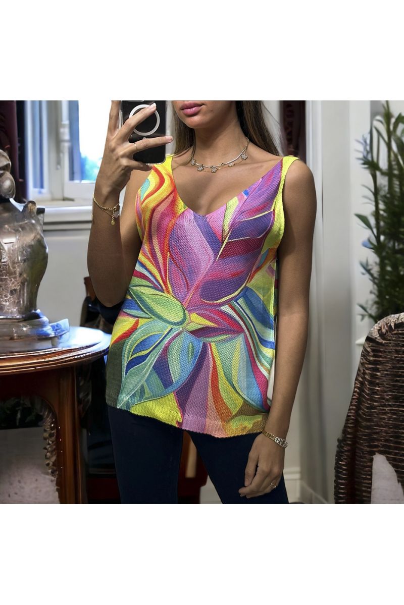 Gebreide tanktop met geel kleurrijk patroon - 3