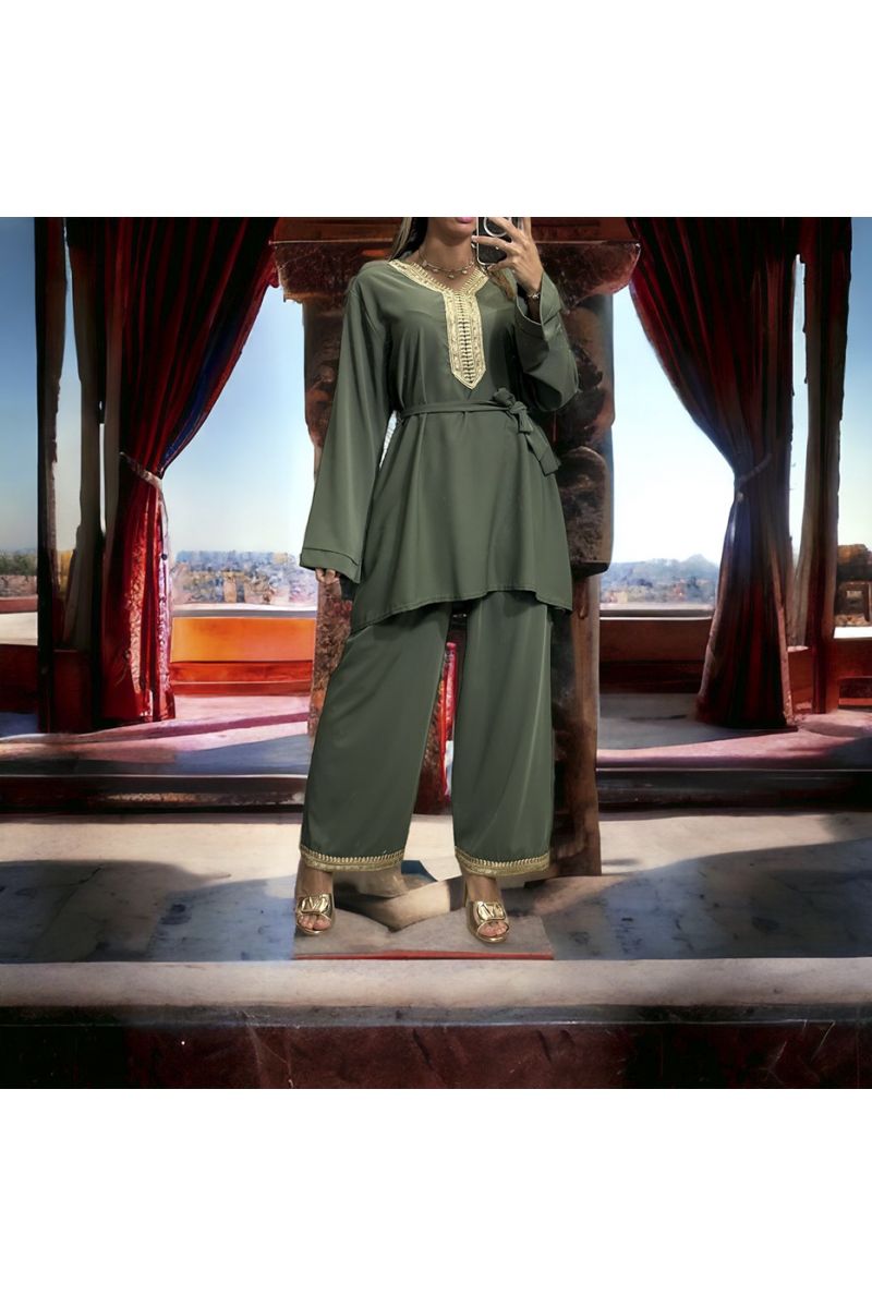 Oversized khaki tunic with palazzo pants - 3