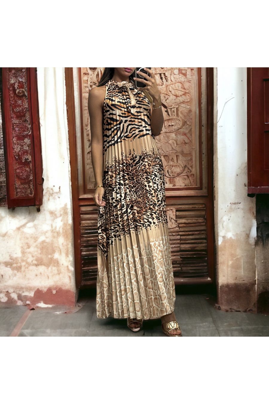 LoLL beige pleated dress with leopard pattern - 4