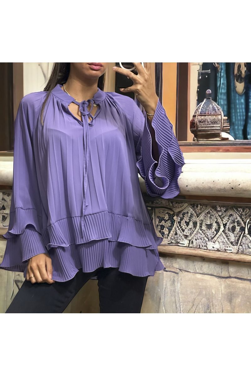Pleated lilac oversize tunic with ruffle - 2