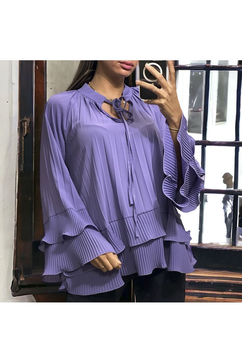 Pleated lilac oversize tunic with ruffle - 3