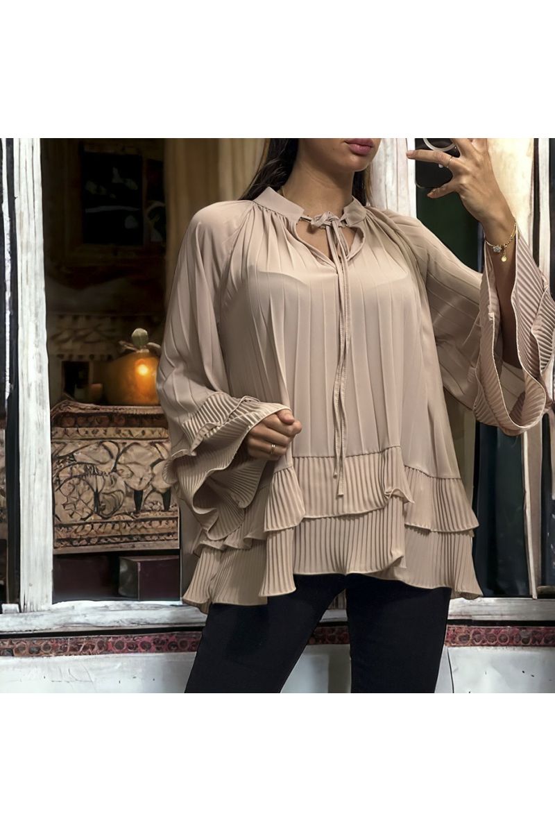 Oversized pleated pink tunic with flounce - 2
