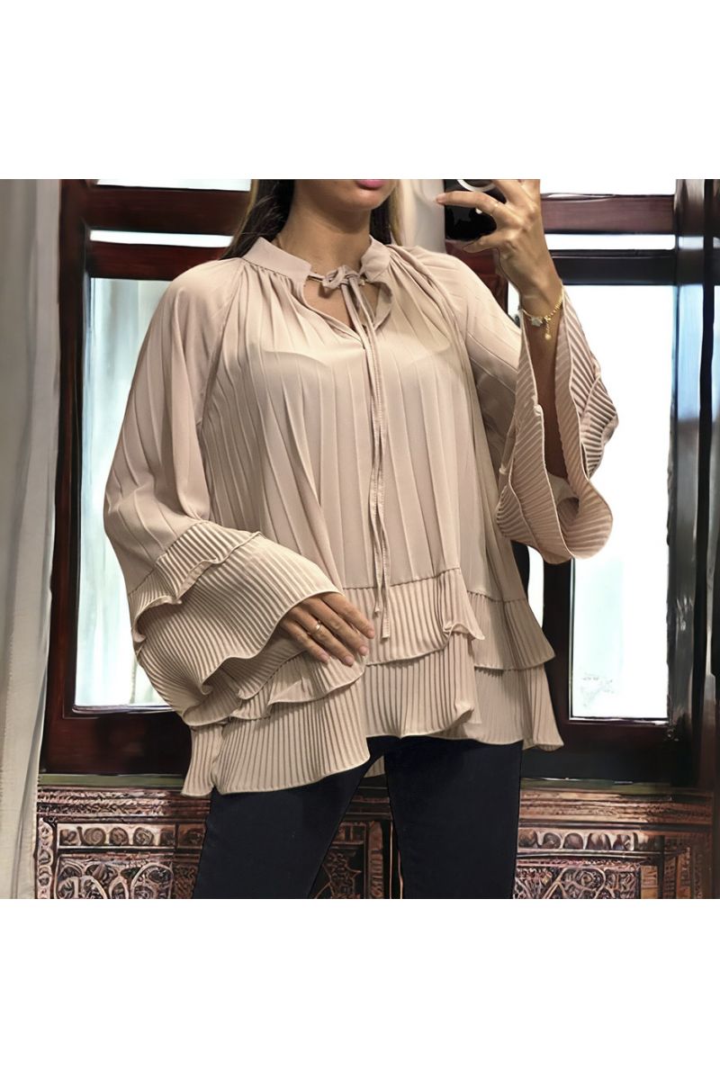 Oversized pleated pink tunic with flounce - 3