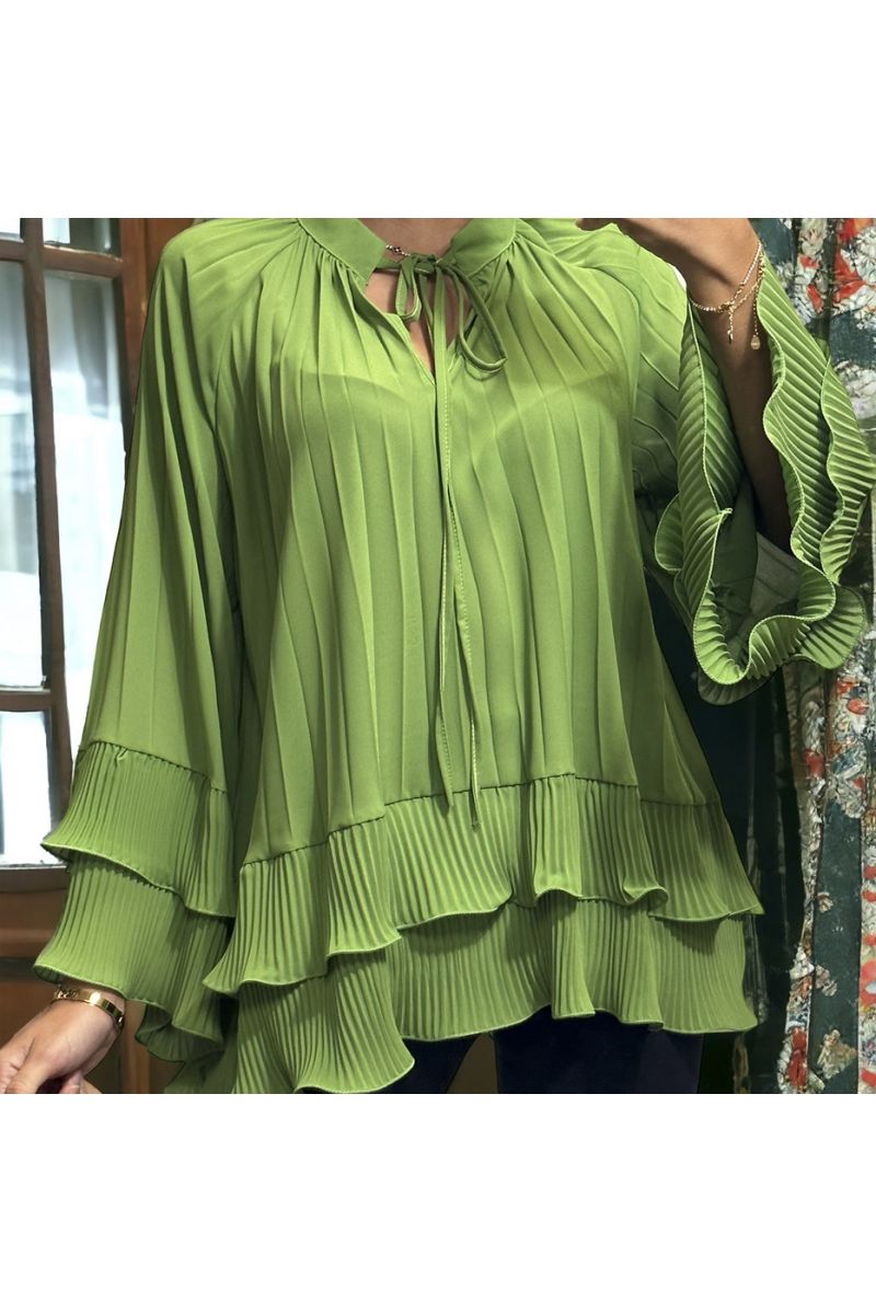 Oversized pleated pistachio green tunic with ruffle - 2 Oversized pleated pistachio green tunic with ruffle - 2