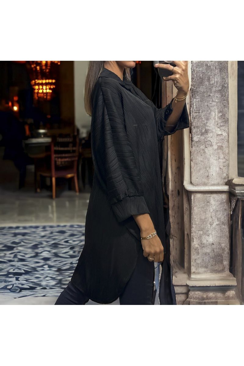Chemise over size noire avec sublime matière - 1