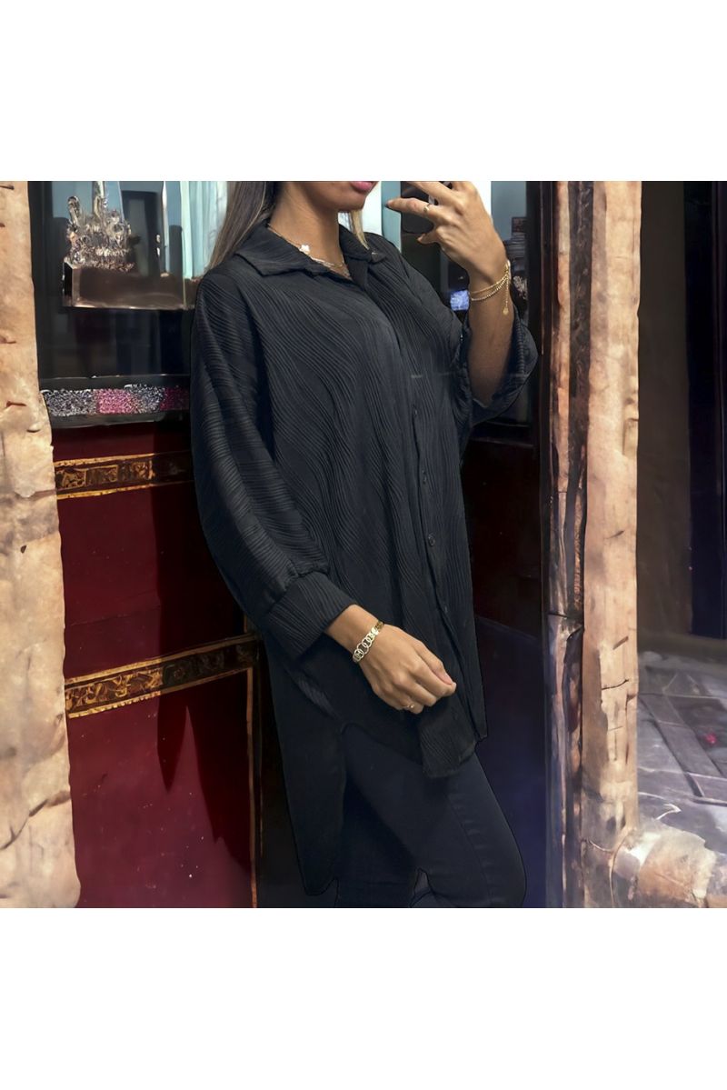 Chemise over size noire avec sublime matière - 2
