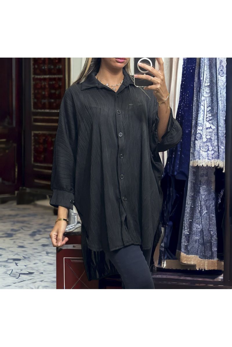 Chemise over size noire avec sublime matière - 3