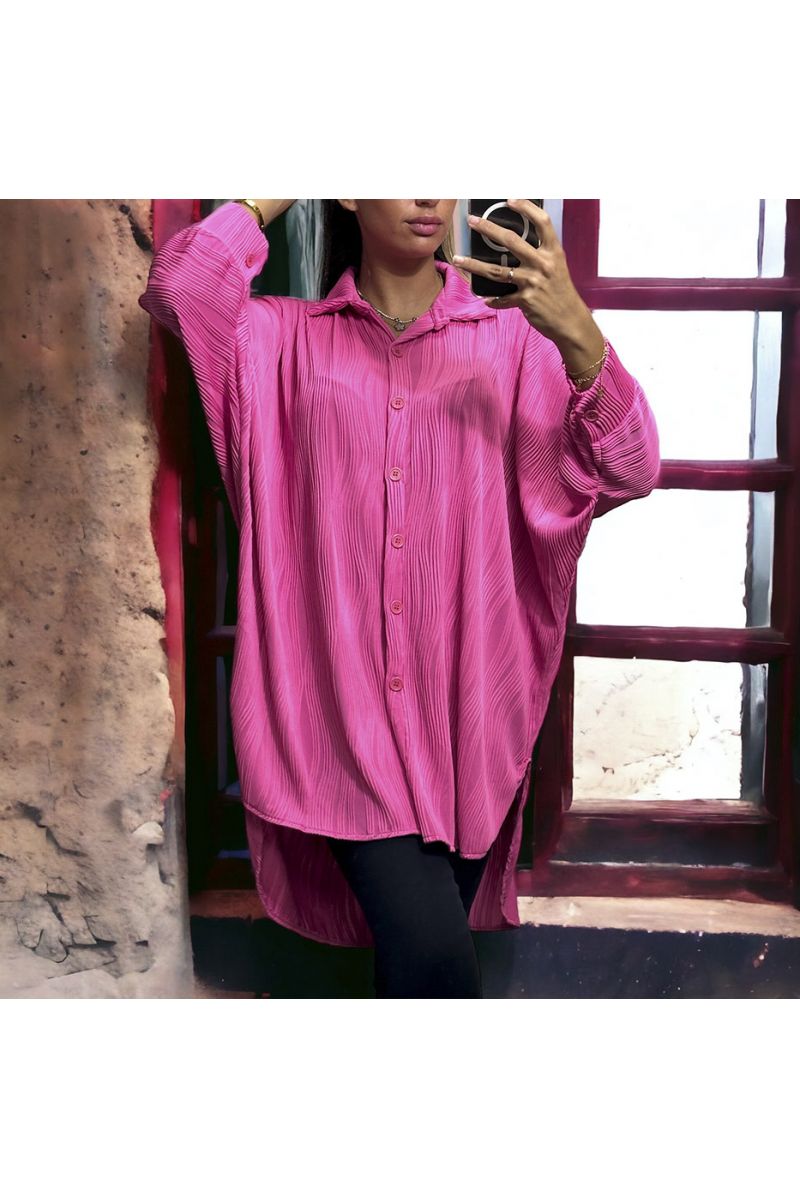 Oversized fuchsia overhemd met sublieme stof - 2