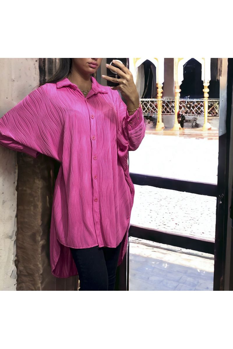 Oversized fuchsia overhemd met sublieme stof - 3